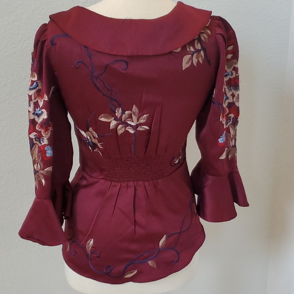 Free People Burgundy Embroidered Blouse NWT - Picture 3 of 7